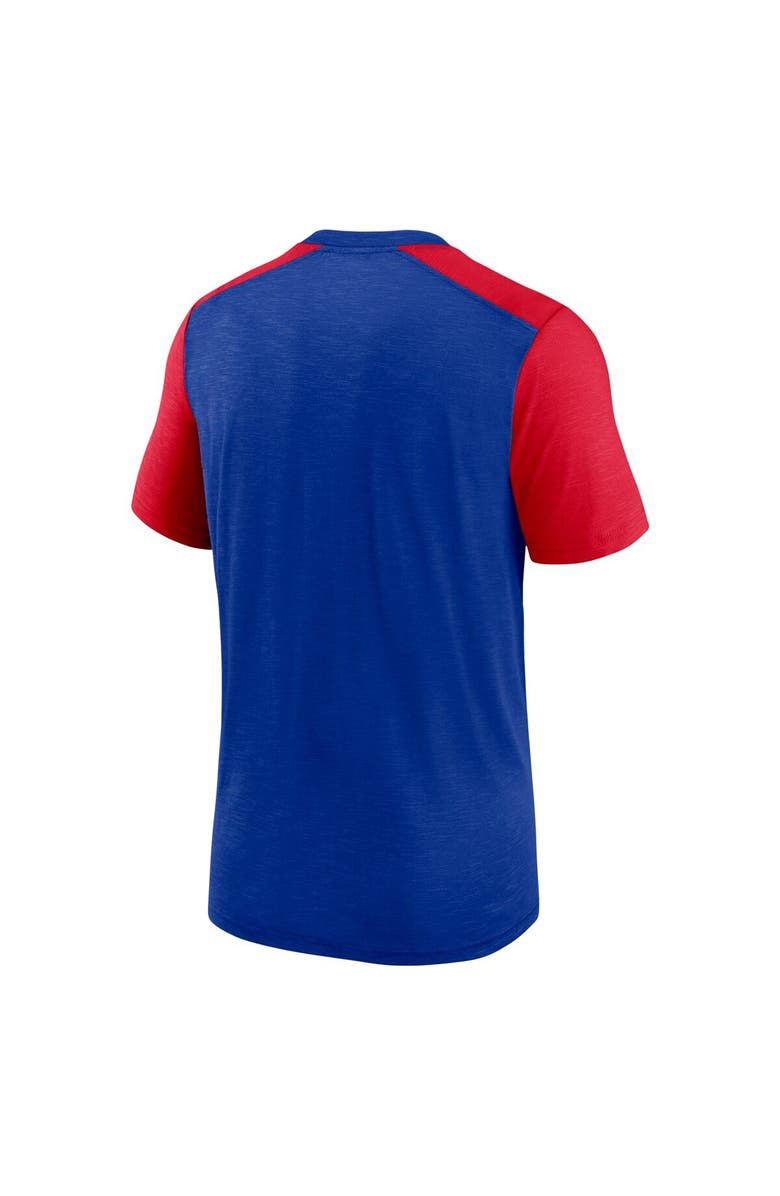 Nike Men's Nike Heathered Royal/Heathered Red Buffalo Bills Color Block Team Name T-Shirt, Alternate, color,