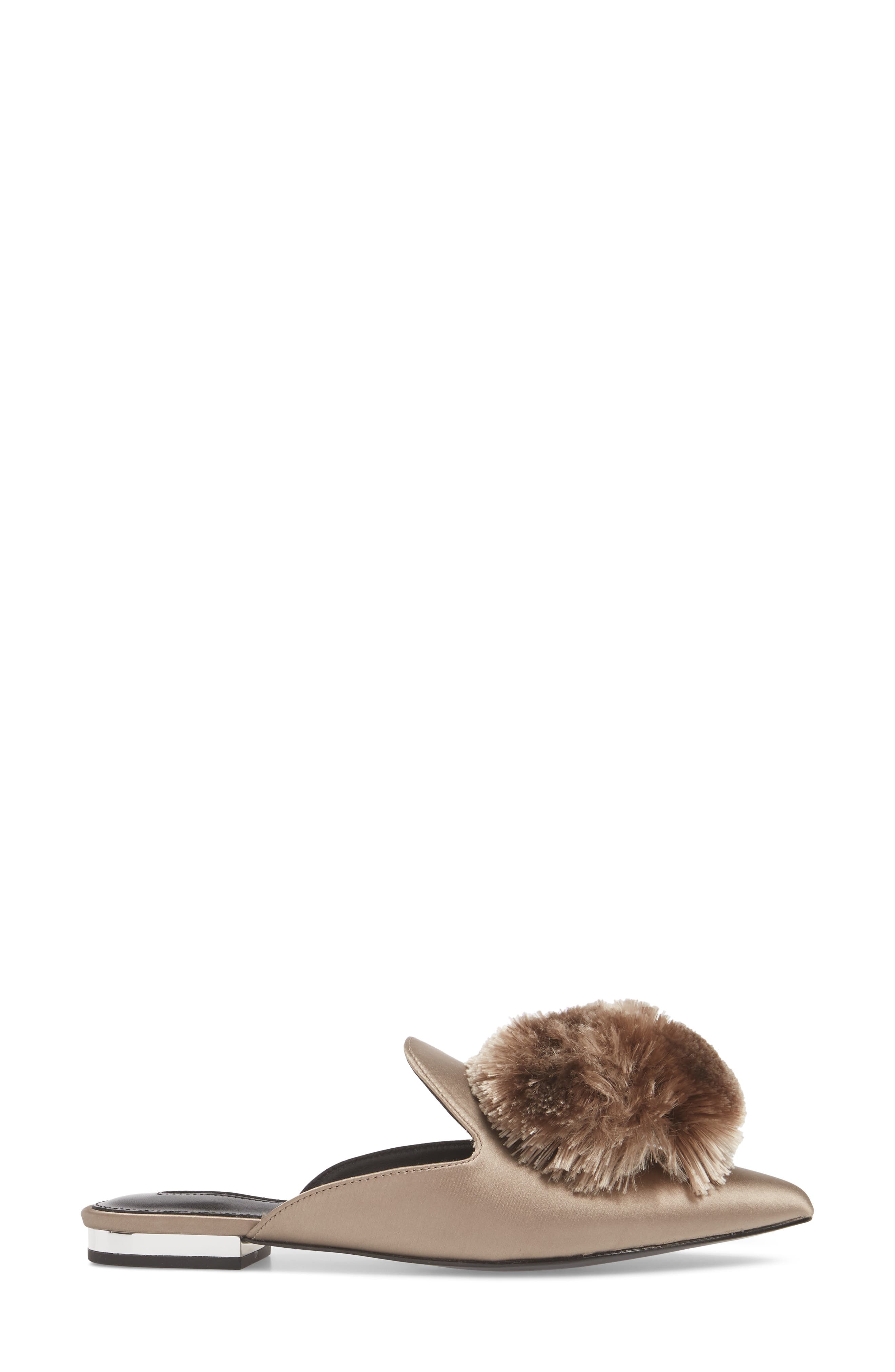 Wella Pompom Loafer Mule, Alternate, color, TAUPE SATIN