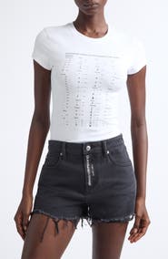 Alexander Wang Relaxed Hotfix Logo Denim Shorts