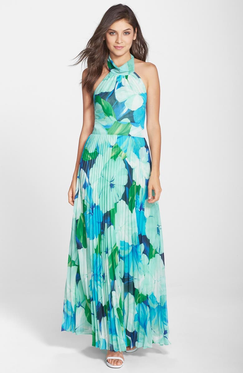 Eliza J Print Chiffon Halter Dress, Main, color,