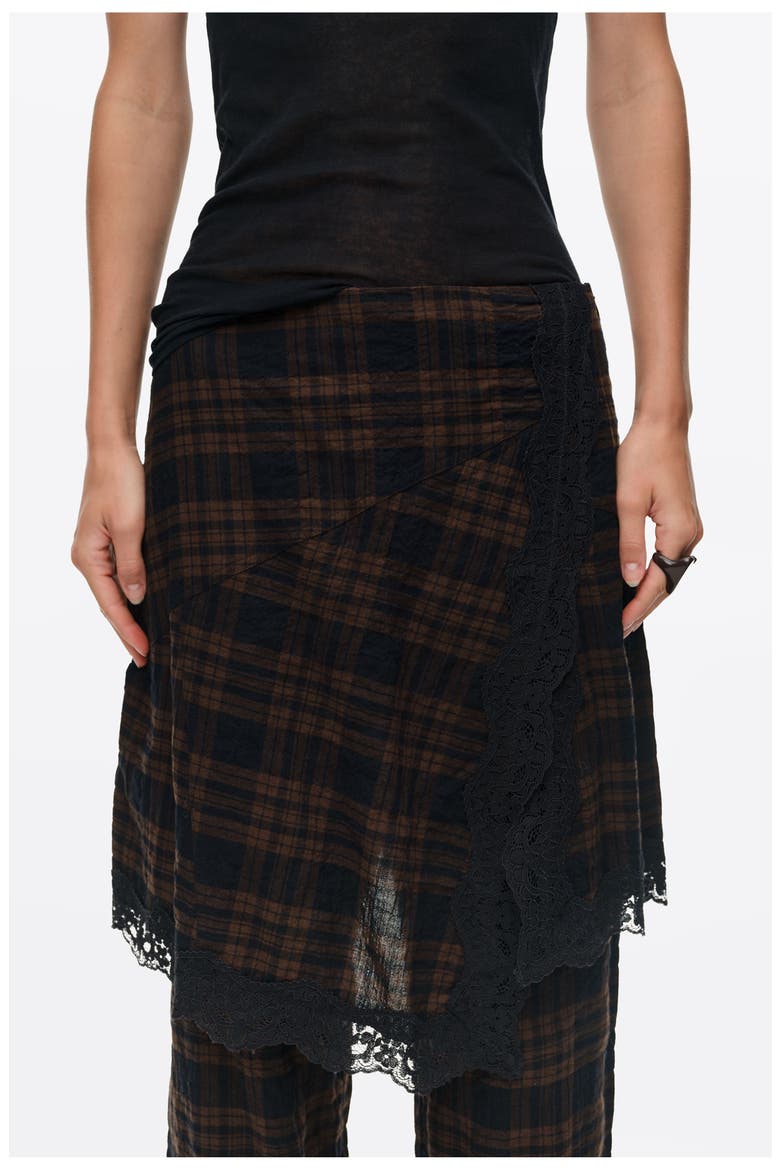 Checked Skort with Lace Details, Alternate, color, DARK BROWN