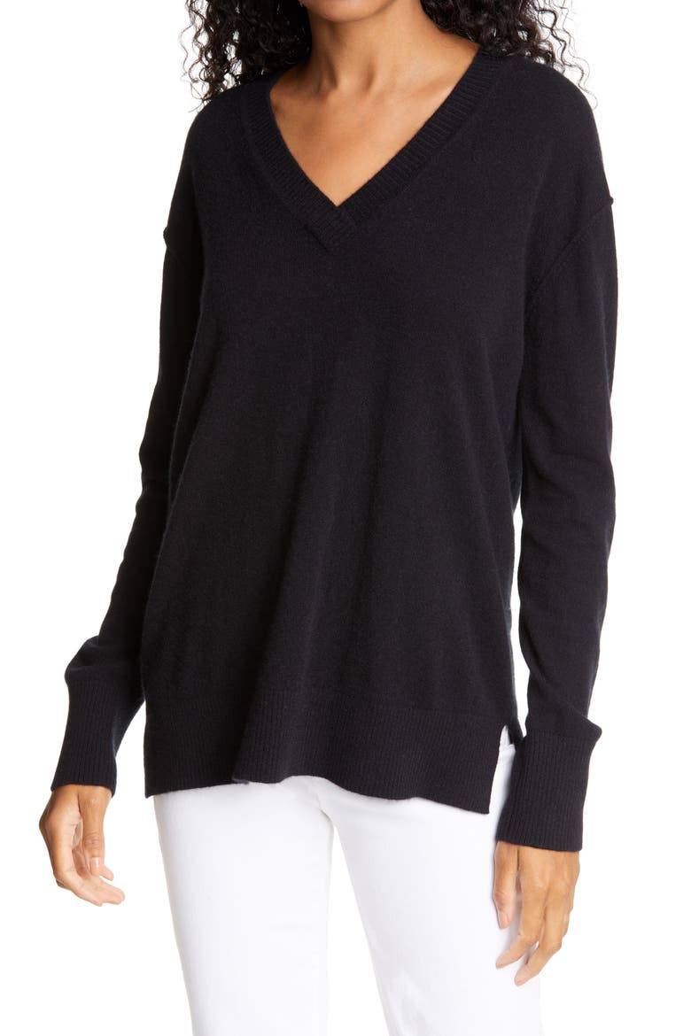V-Neck Cashmere Sweater, Main, color, BLACK