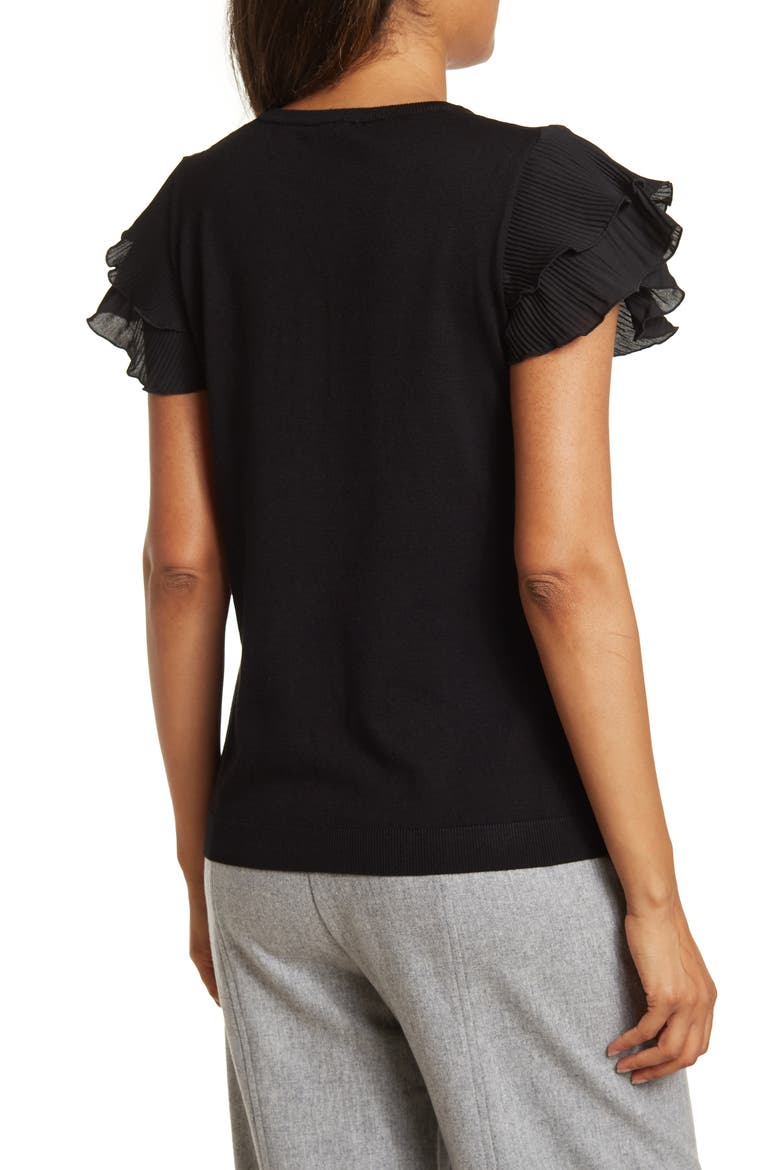 Crewneck Tiered Ruffle Sleeve Top, Alternate, color, BLACK