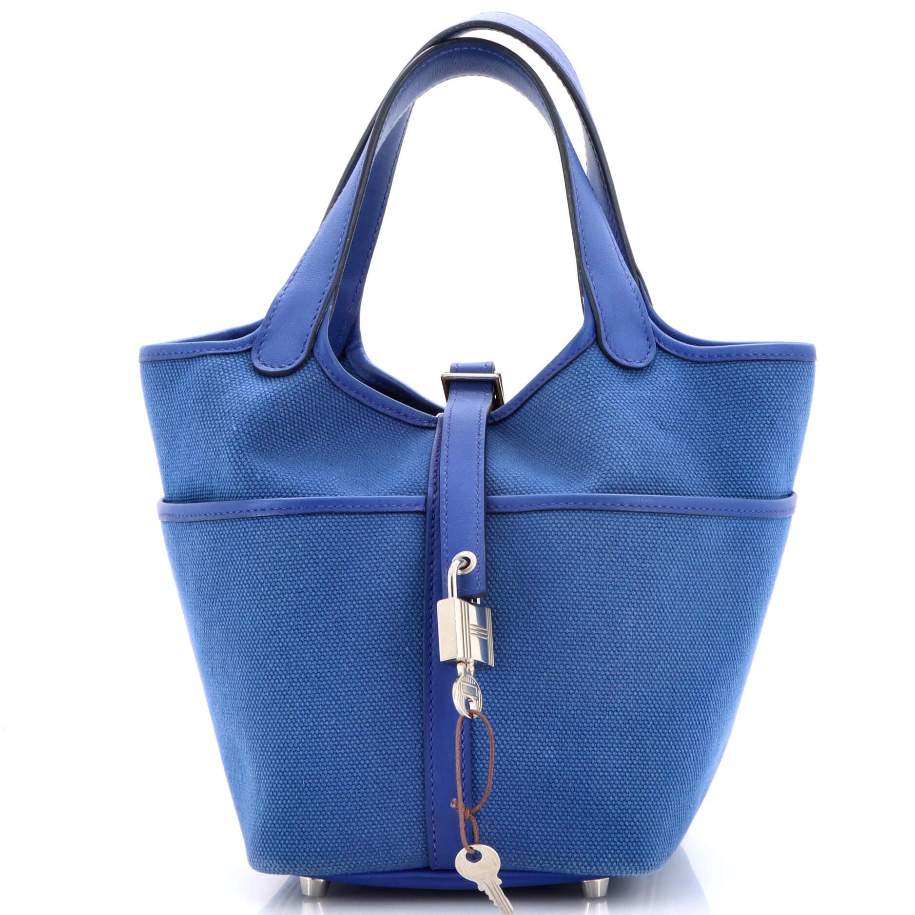 Pre-Owned Hermes Cargo Picotin Lock Bag Canvas and Swift PM, Main, color, Bleu Royal