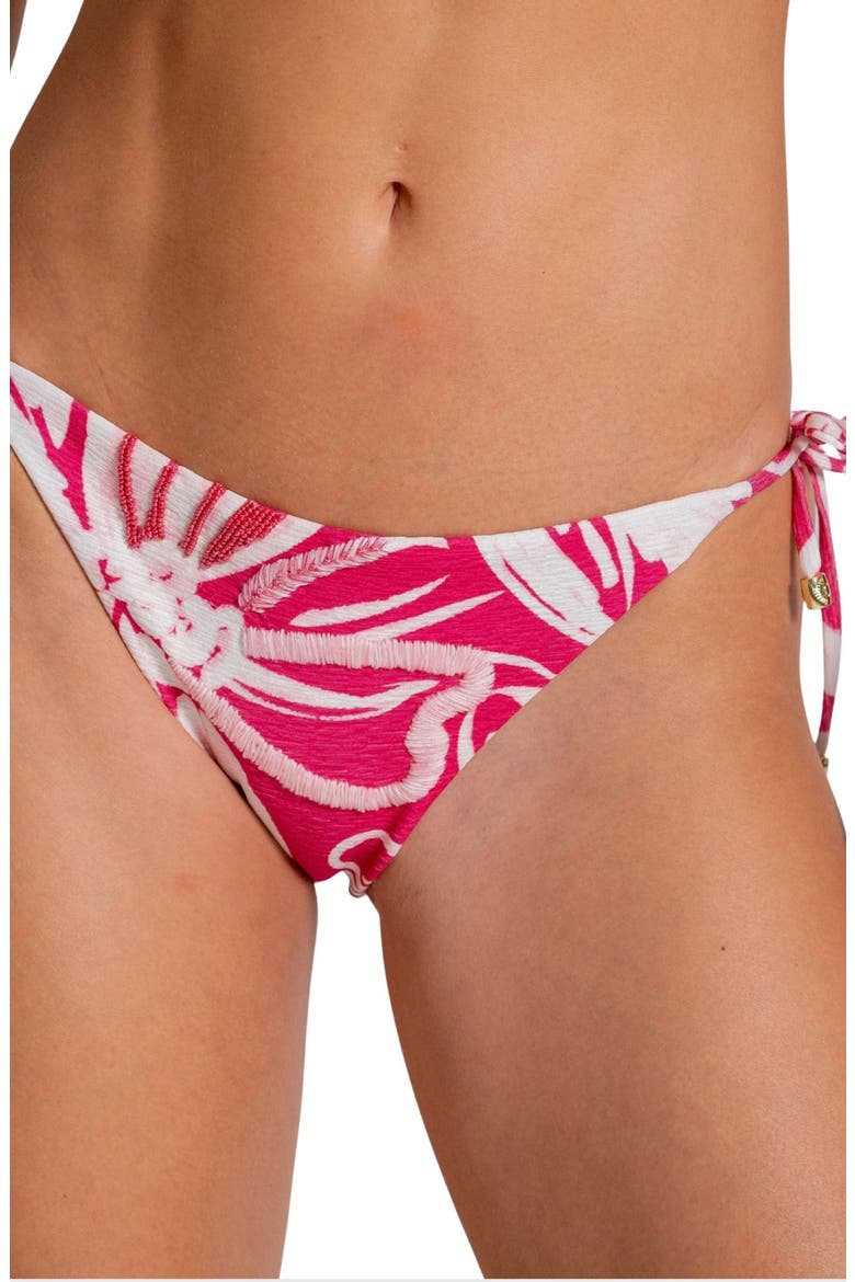 Beaded Embroidered American Fit Side Tie Bikini Bottoms, Alternate, color, RASPBERRY