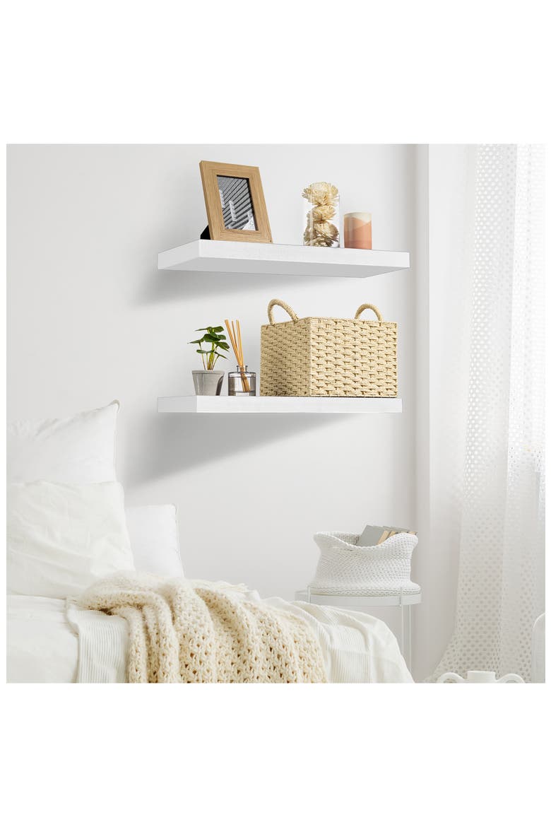 Set of 2 White Floating Rectangle Wall Shelves, Alternate, color, WHITE