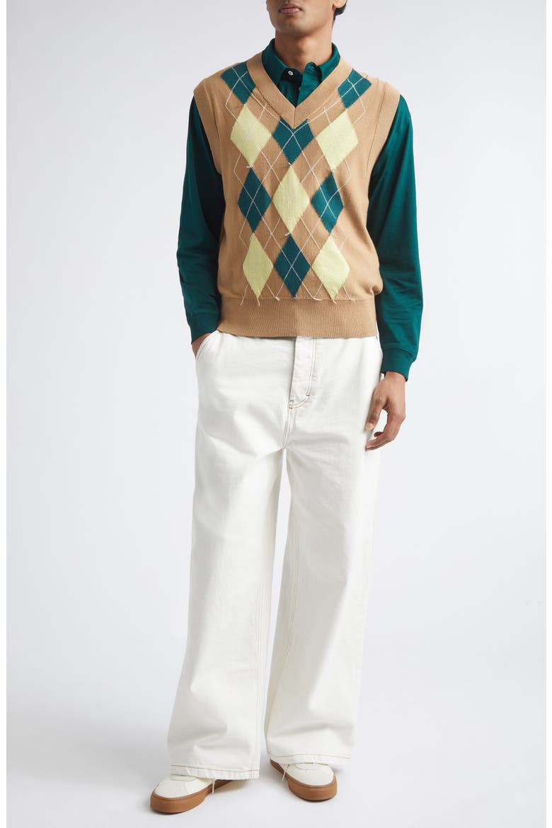 Argyle Plaid Intarsia Knit Wool & Cotton Sweater Vest, Alternate, color, CAMEL/ JAUNE/ VERT