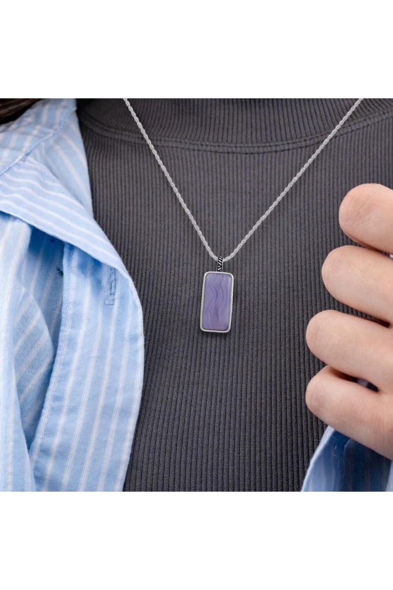 Blue Lace Agate Sterling Silver Men Tag Necklace, Alternate, color, Blue