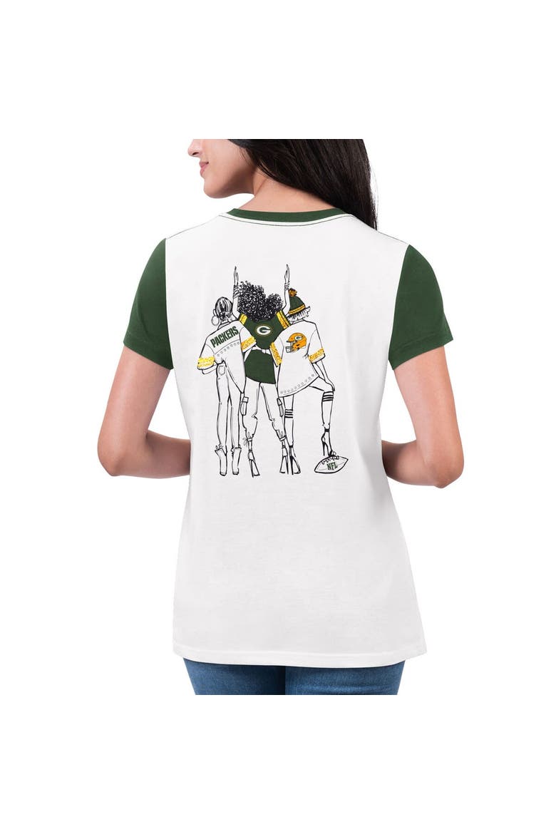 Women's G-III 4Her by Carl Banks White/Green Green Bay Packers Fashion Illustration T-Shirt, Alternate, color, White