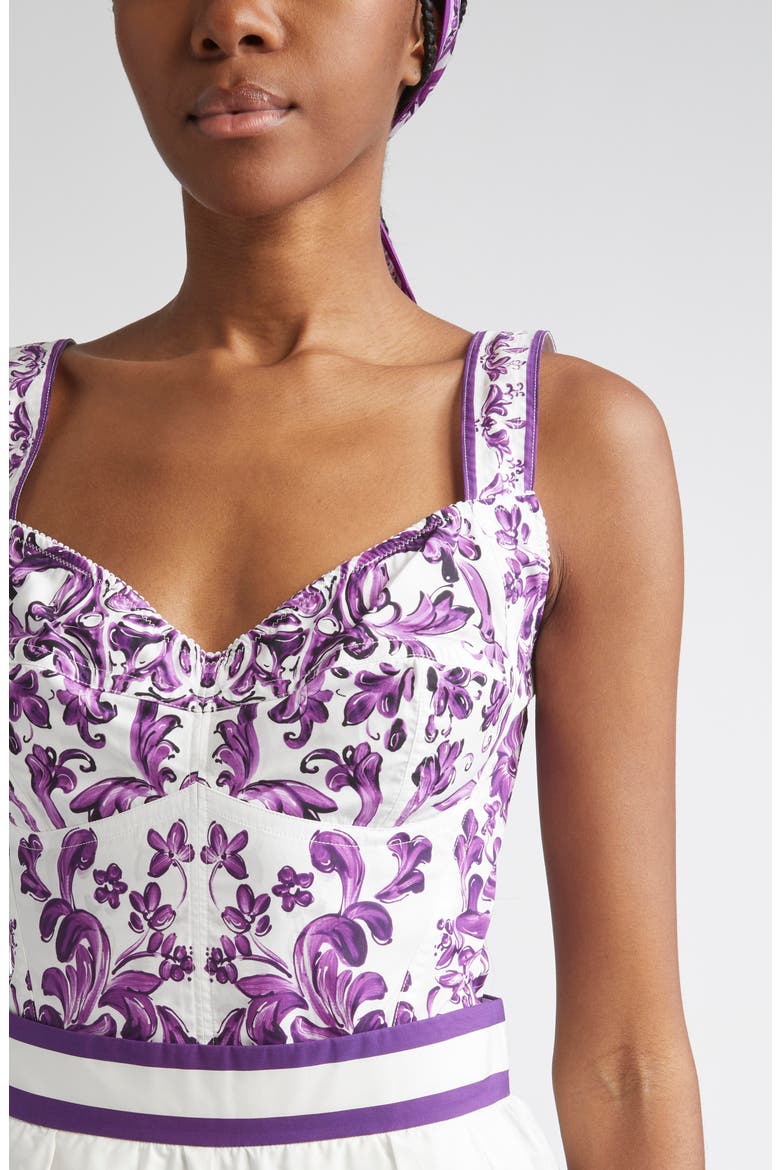 Majolica Print Poplin Bustier Top, Alternate, color, HD5DQ MAIOLICA 4L VIOLA