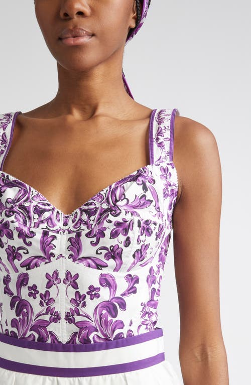 Dolce & Gabbana Dolce&gabbana Majolica Print Poplin Bustier Top In Purple