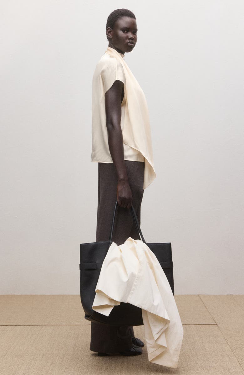 MANGO Tie Neck Silk Top, Alternate, color, Ecru