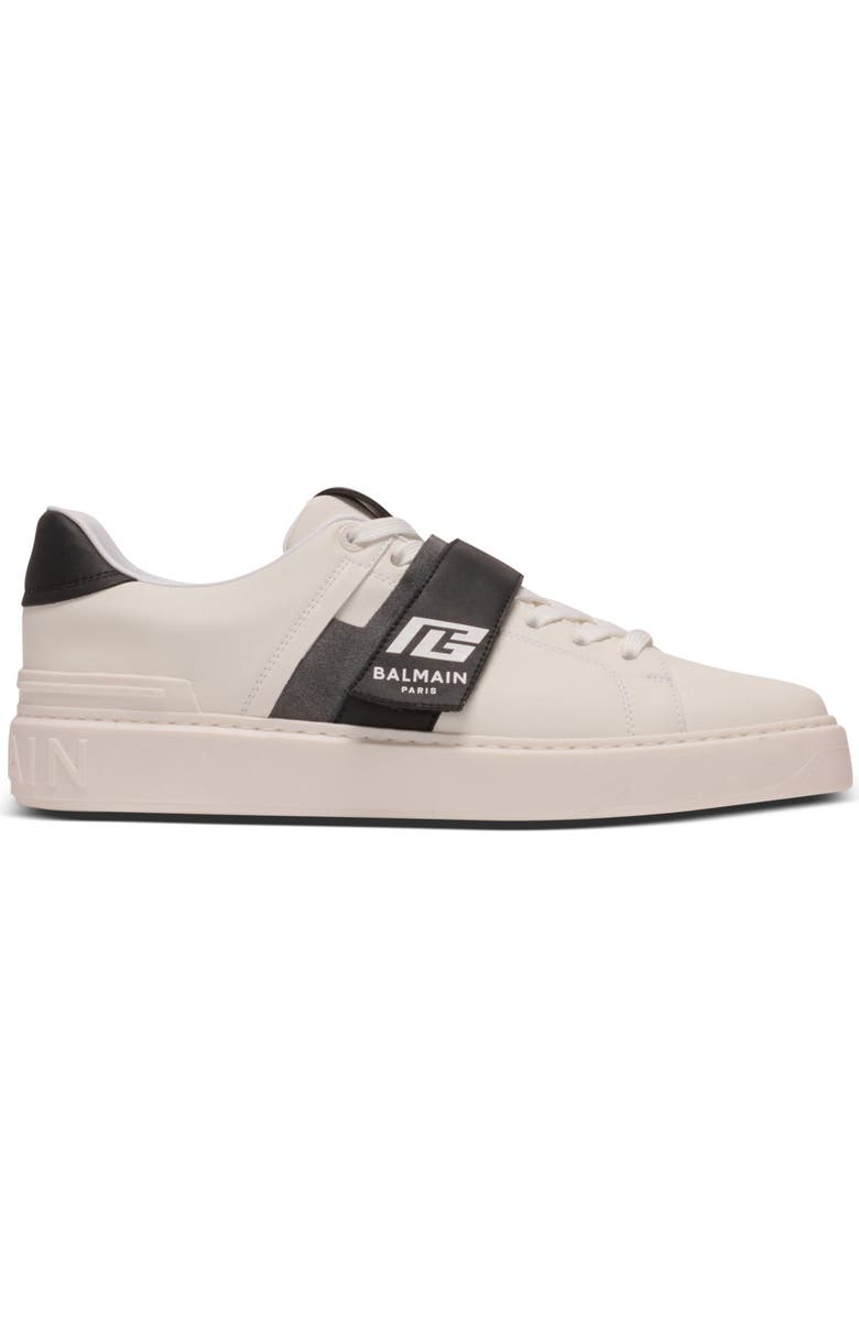 Balmain Calfskin B-Court trainers with PB tongue, Alternate, color, White
