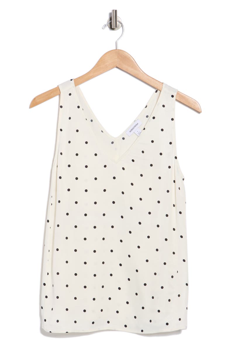 Double V-Neck Tank, Alternate, color, IVORY- BLACK DOT