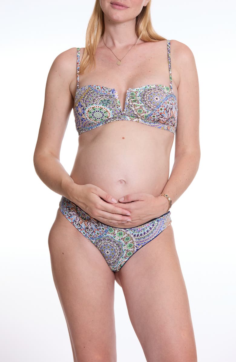 Cache Coeur Mandala Reversible Maternity Bikini, Alternate, color, Blue Multicolor