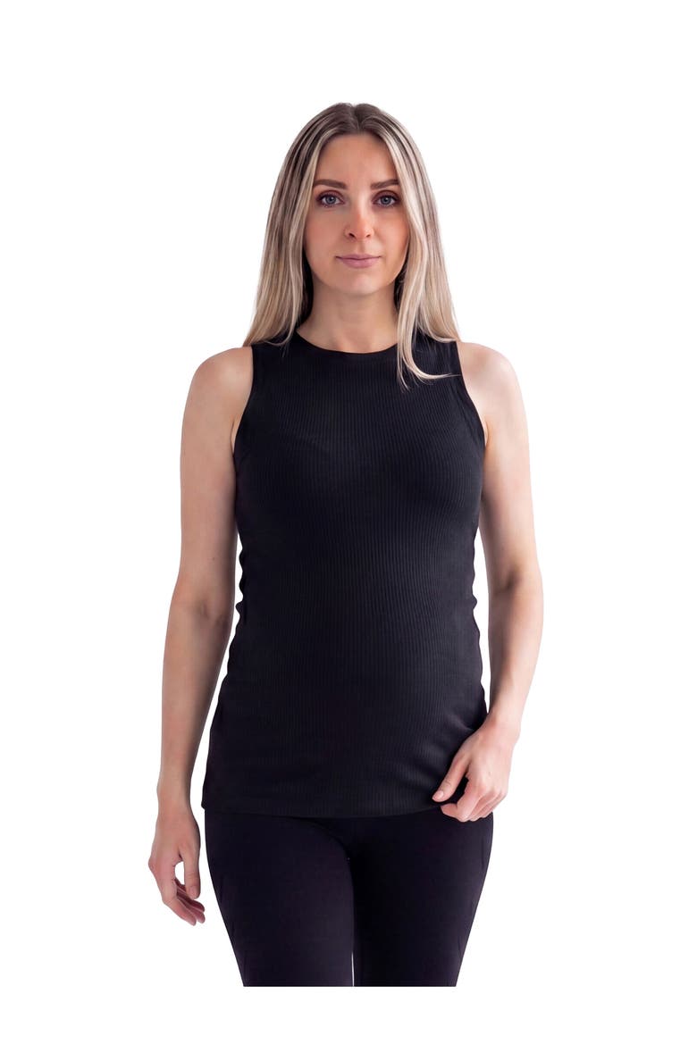 Maternity Basic Ribbed Knit Round Neck Sleeveless Tank Top, Main, color, Black