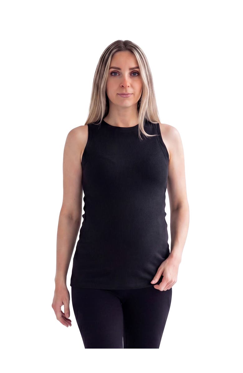 24seven Comfort Apparel Maternity Basic Ribbed Knit Round Neck Sleeveless Tank Top, Main, color, Black