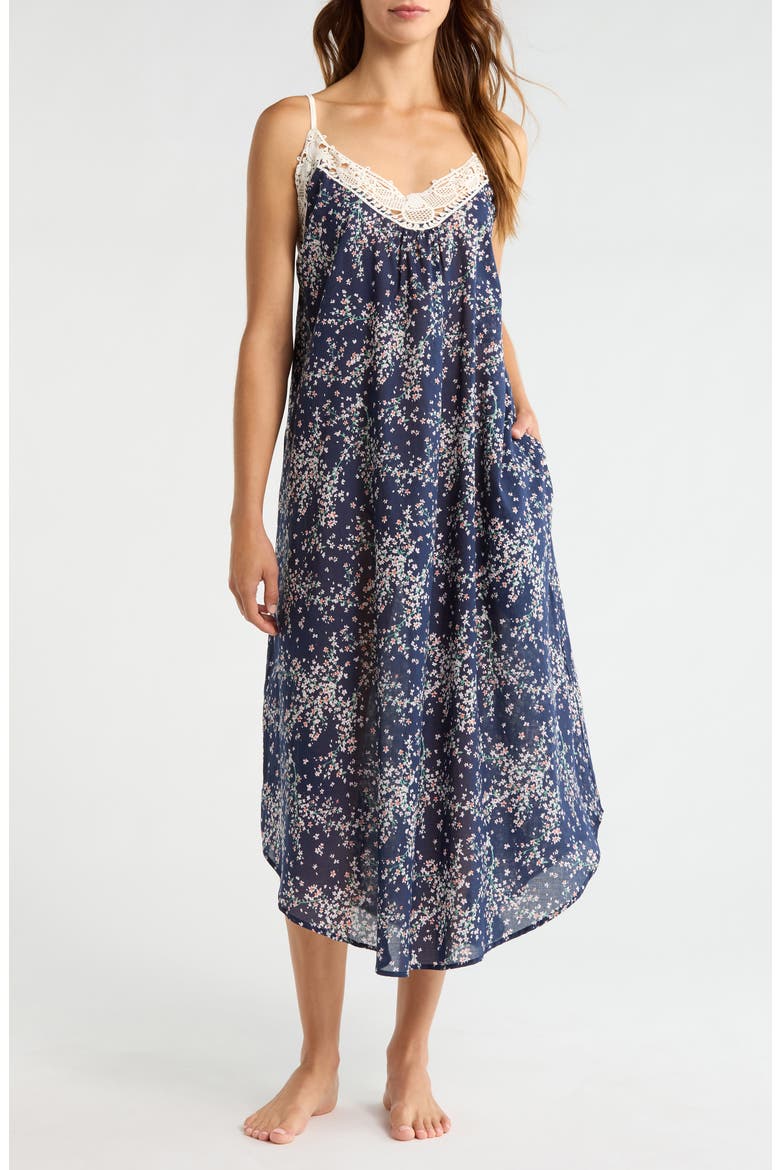Cheri Blossom Cotton Voile Nightgown, Main, color, NAVY