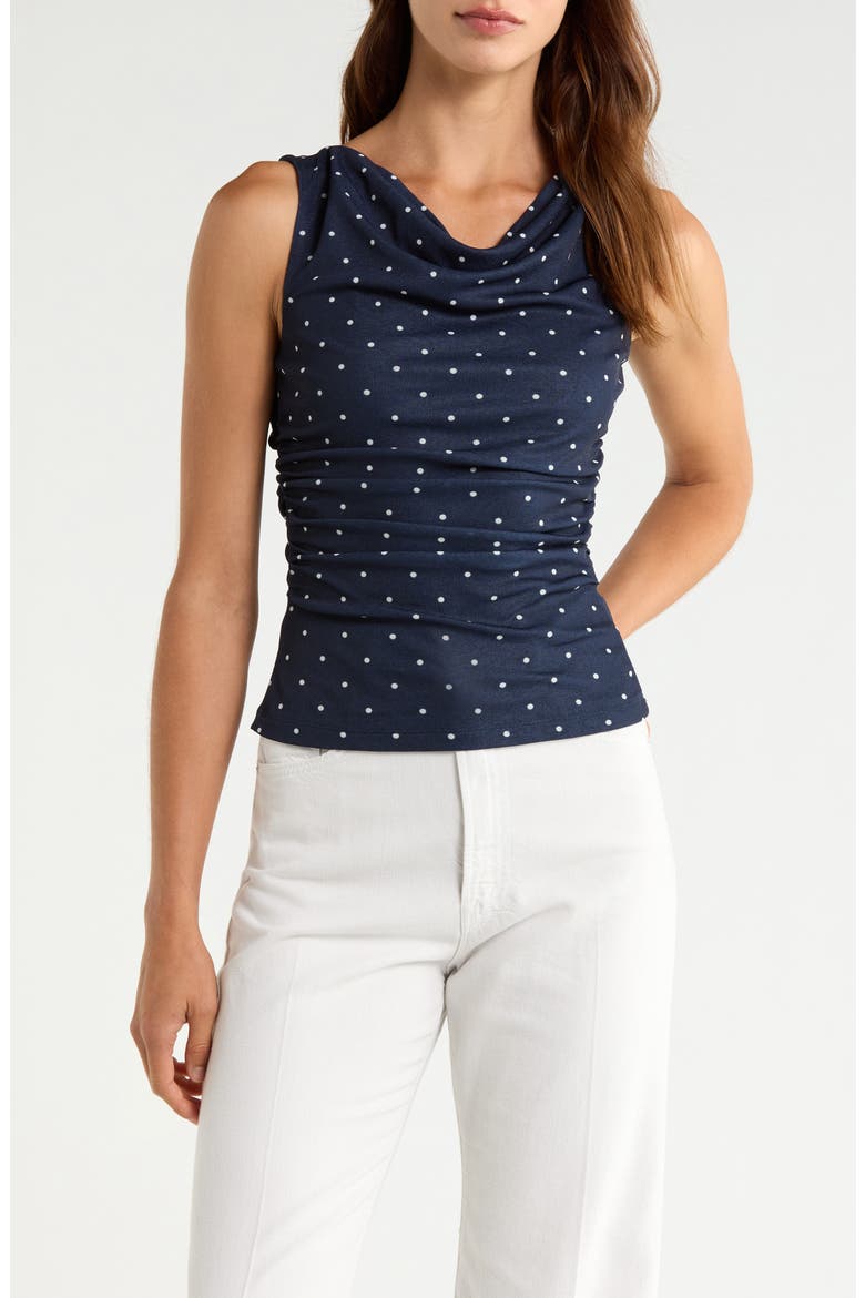 Fete Cowl Neck Tank, Main, color, NAVY POLKA DOTS