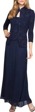 Alex Evenings Two-Piece Jacquard Gown with Jacket
