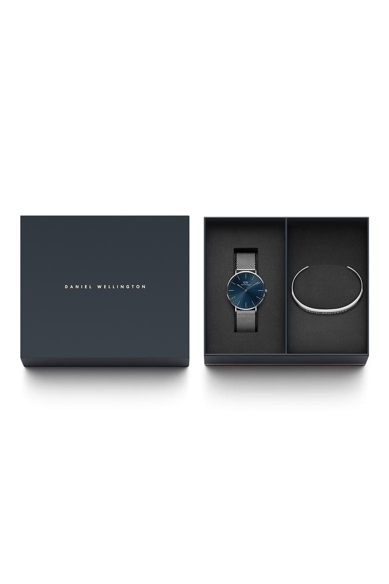Classic Mesh Strap Watch & Cuff Bracelet Set, 40mm, Main, color, STAINLESS STEEL
