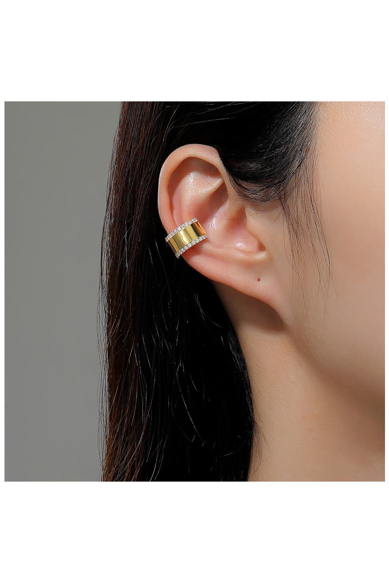 Single Polished Pavé Simulated Diamond Ear Cuff, Alternate, color, GOLD