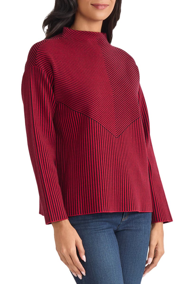 Jones New York Funnel Neck Jacquard Sweater, Alternate, color, Venetian Red/ Jones Black
