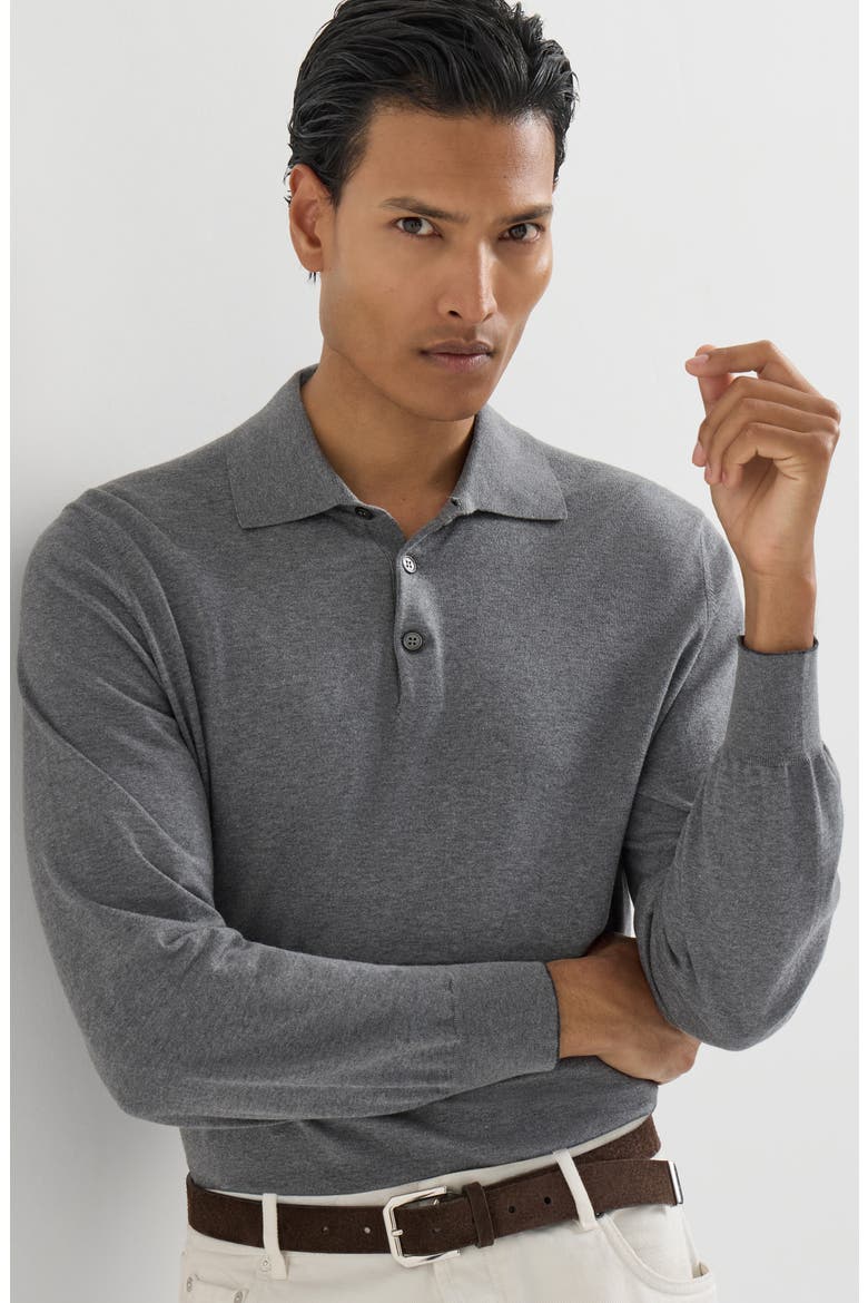 Cotton lightweight knit polo shirt, Alternate, color, Dark Grey