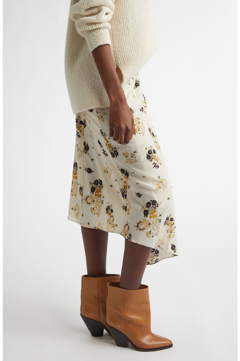 Faniry Floral Asymmetrical Stretch Silk Midi Skirt, Alternate, color, ECRU