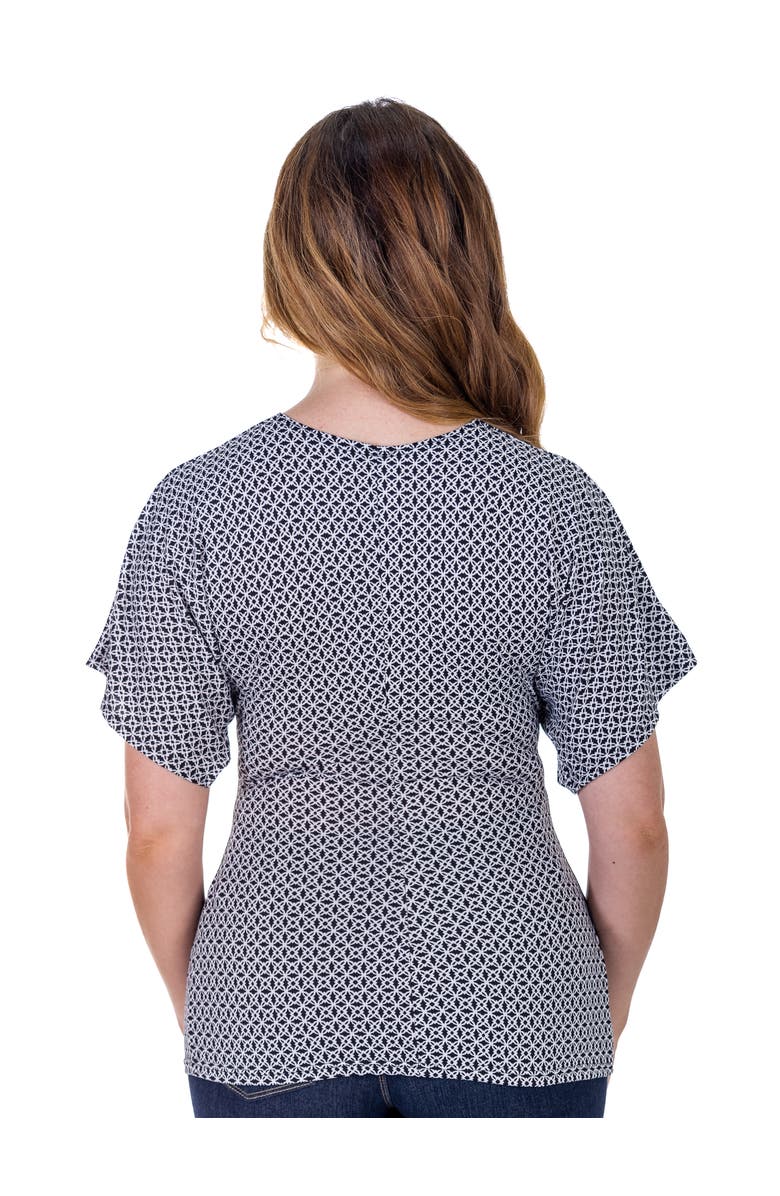 24seven Comfort Apparel Petites V-Neck Geometric Print Knot Front Kimono Sleeve Top, Alternate, color, Black Multi