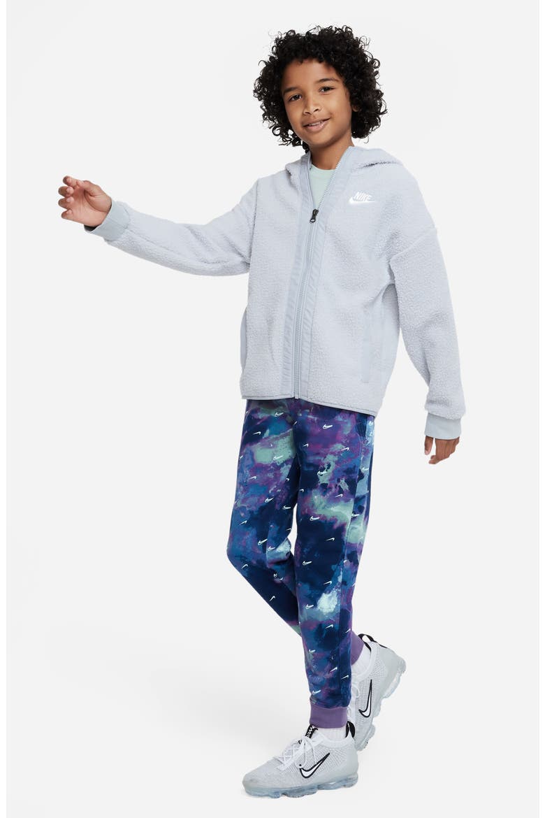 Kids' Zip-Up Brushed Fleece Hoodie, Alternate, color, SMOKE GREY/ WHITE