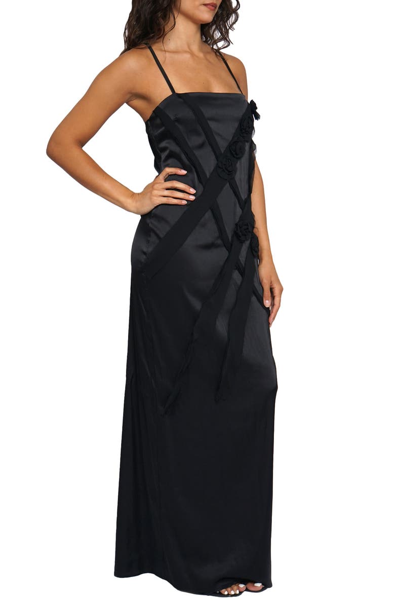 Know One Cares Flower Trim Satin Maxi Slipdress, Alternate, color,