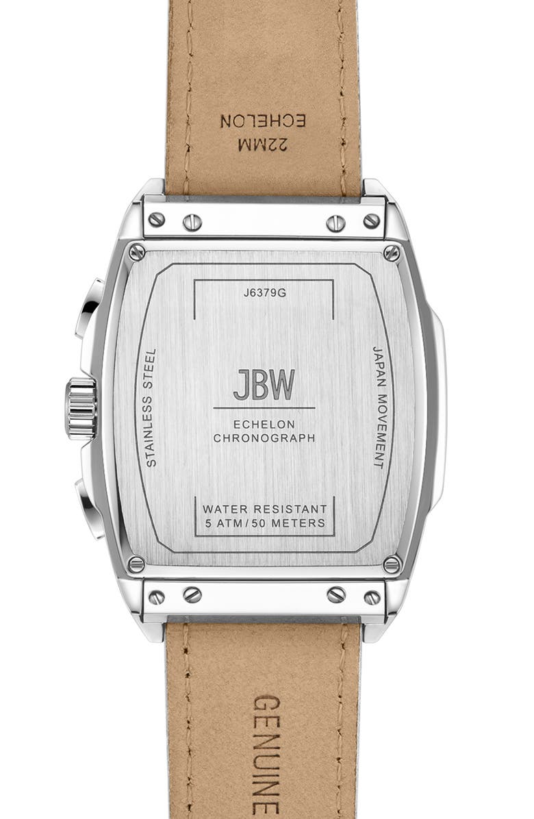 JBW Echelon Diamond Chronograph Croc Embossed Leather Strap Watch, 41mm, Alternate, color, Stainless Steel