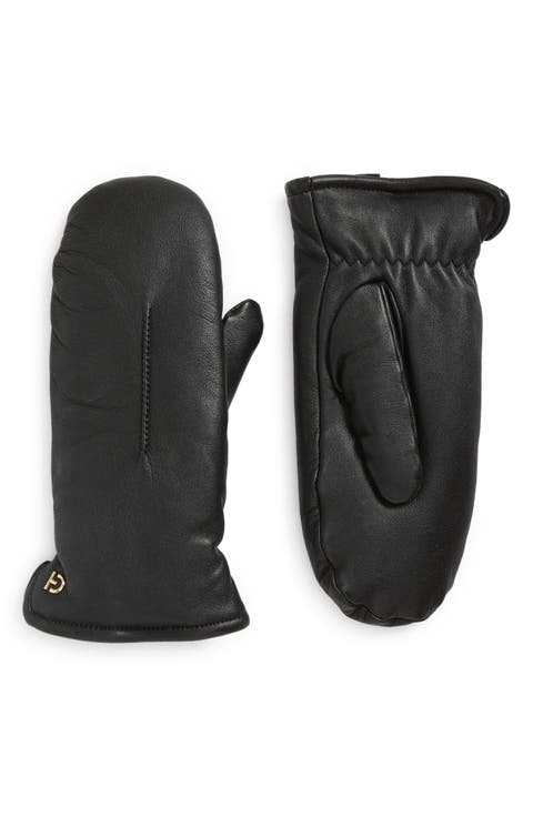 Faux Fur Lined Leather Mittens