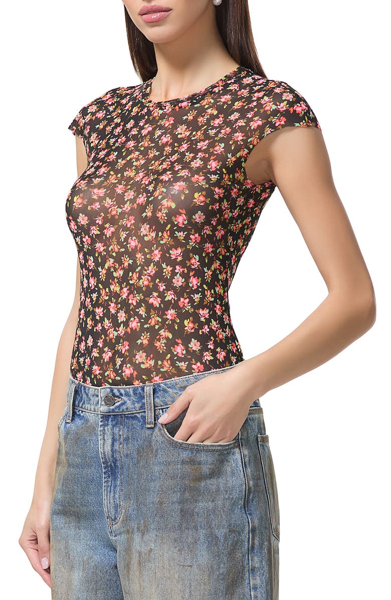 AFRM Nina Print Cap Sleeve Mesh Top, Alternate, color, Spring Ditsy