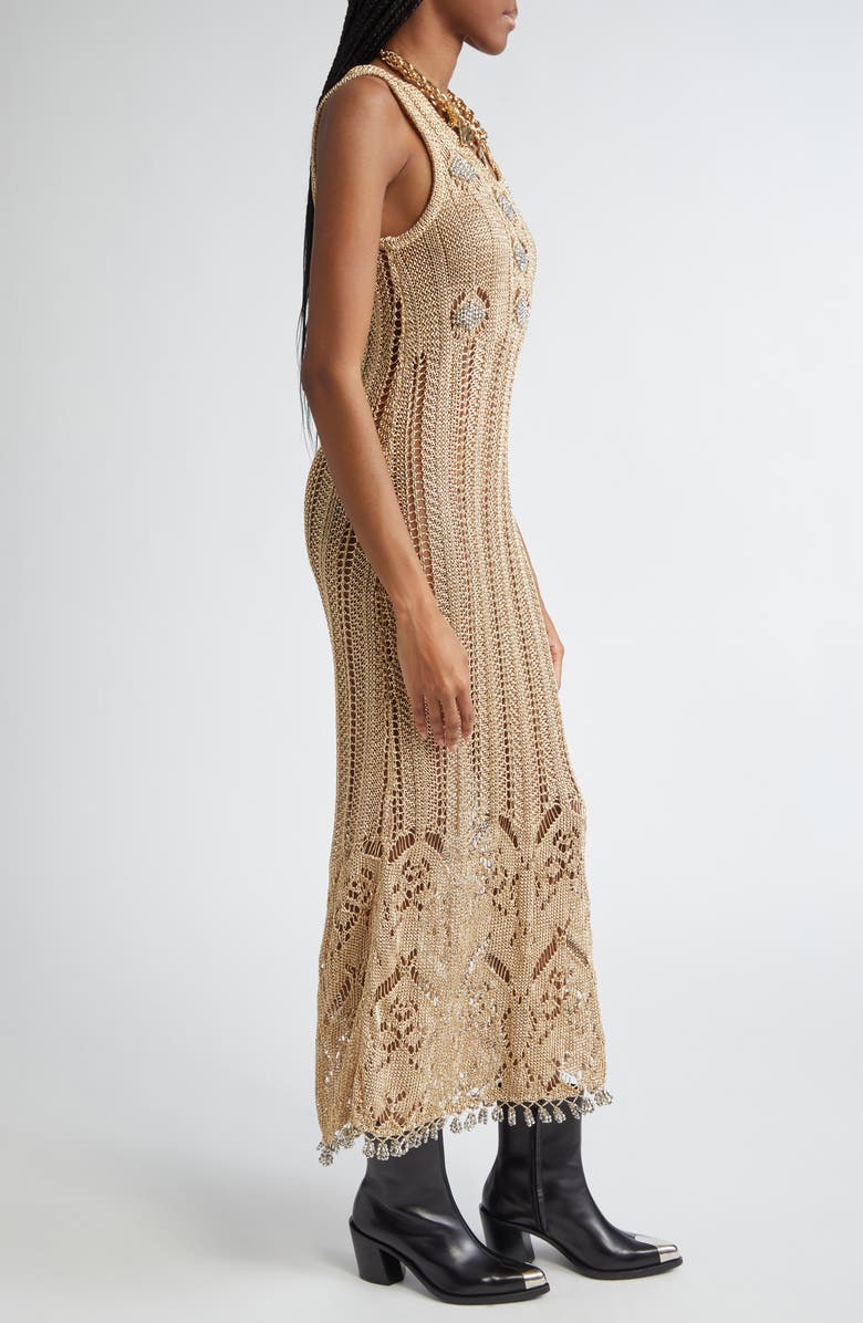 Rabanne Openwork Tank Sweater Dress, Alternate, color, Light Gold