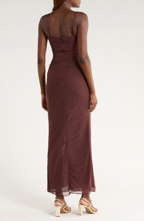 House Of Cb Lini Sleeveless Mesh Maxi Cocktail Dress In Burgundy