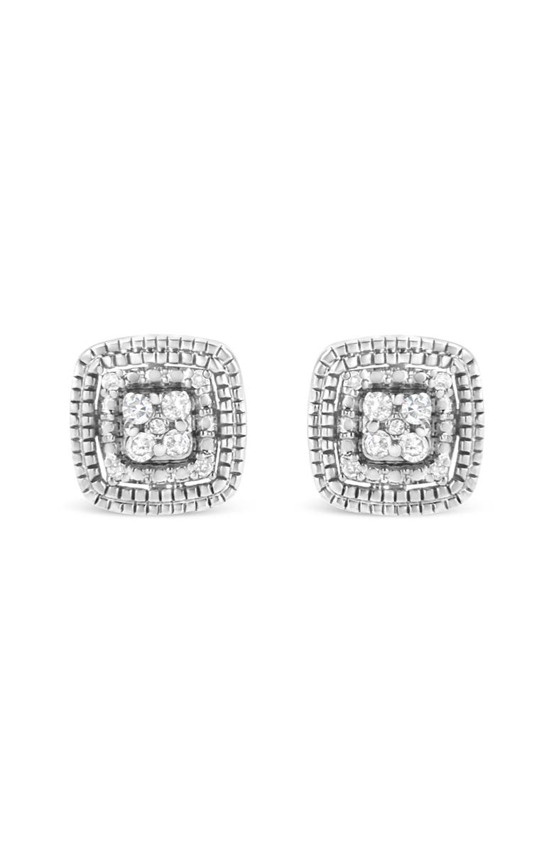 Haus of Brilliance Silver 1/10 Cttw Diamond Square Shape with Milgrain Halo Stud Earrings, Alternate, color, White
