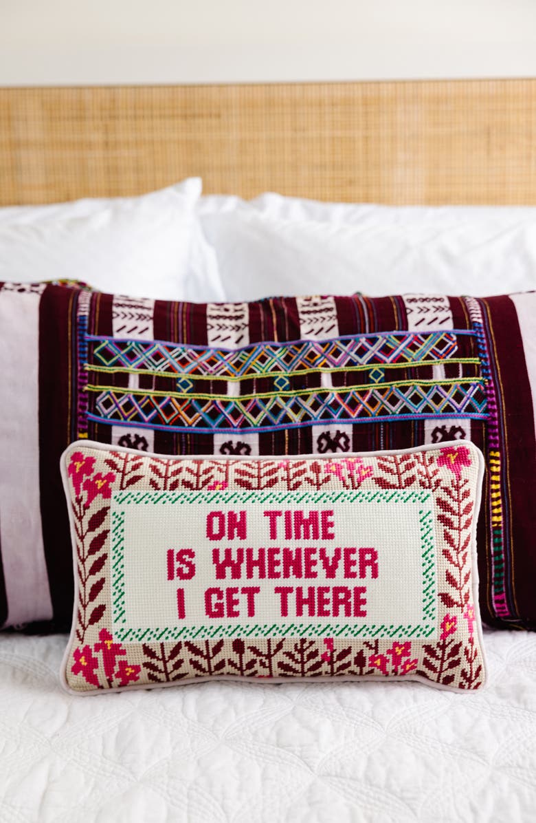 Furbish On Time Needlepoint Pillow, Alternate, color, Red, Beige, Ivory, Green