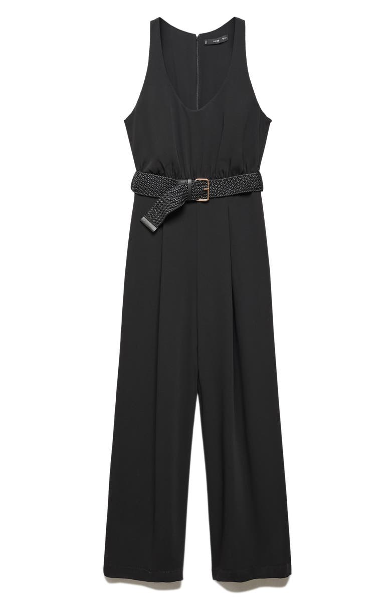 MANGO Belted Sleeveless Jumpsuit, Alternate, color, Black
