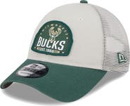 New Era Men's New Era Khaki/Hunter Green Milwaukee Bucks Throwback Patch Trucker 9FORTY Adjustable Hat