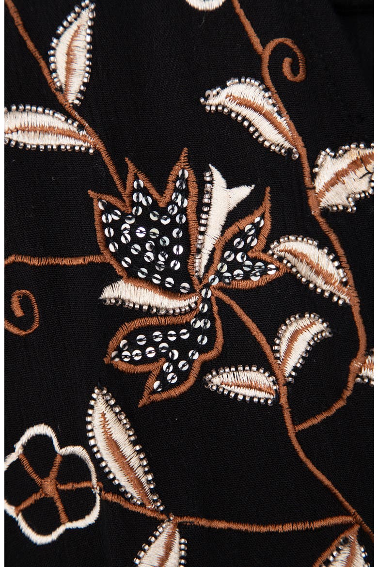 Floral Embroidered Lace Long Sleeve Tiered Caftan, Alternate, color, BLACK