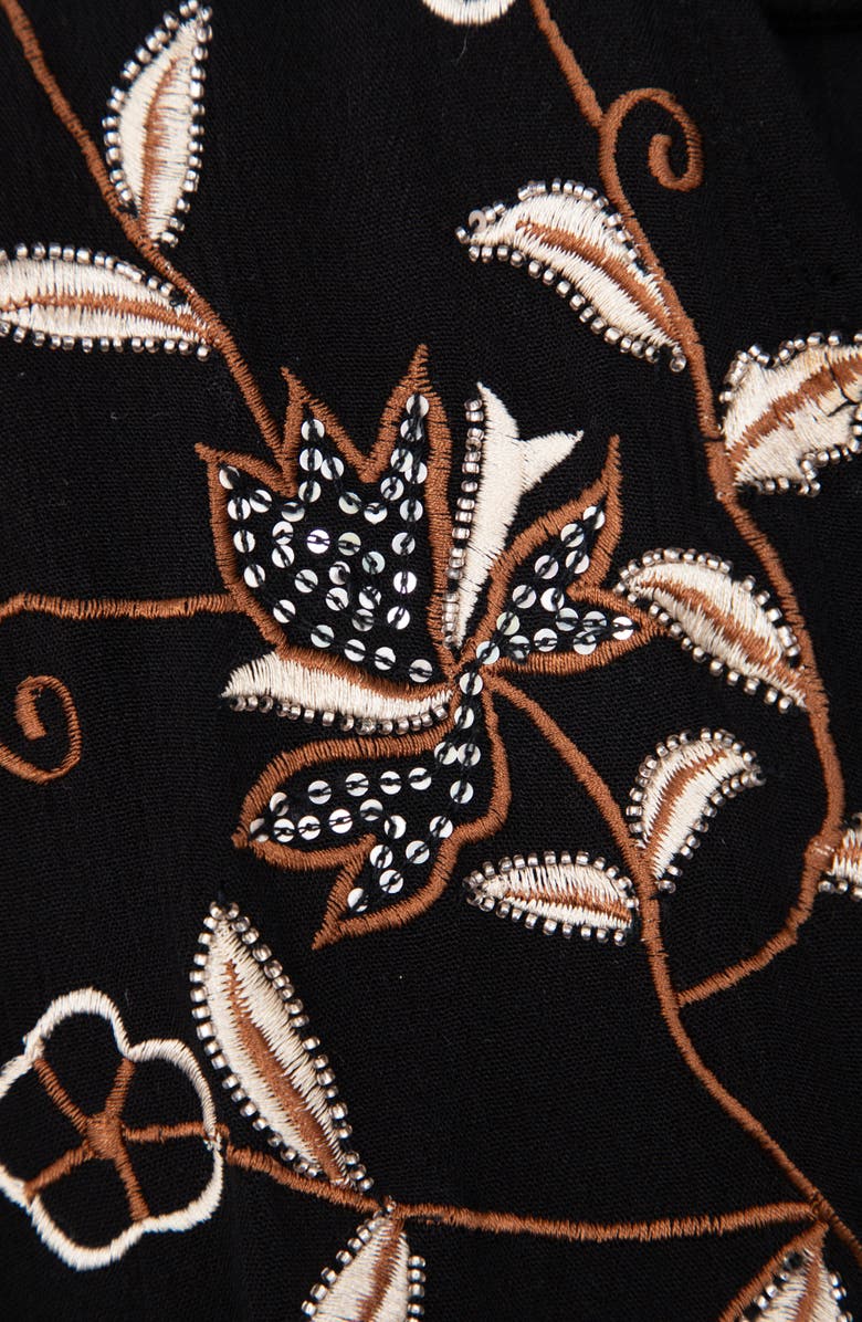 SAACHI Floral Embroidered Lace Long Sleeve Tiered Caftan, Alternate, color, Black