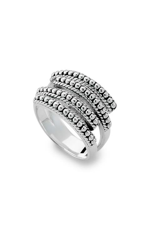 Sterling Silver Multi-Row Beaded Design Ring