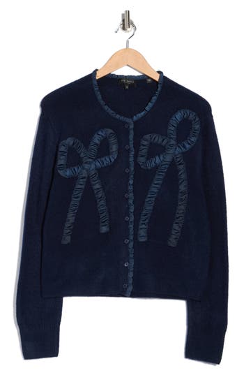 Ted Baker Ruffle Bow Cardigan In Blue
