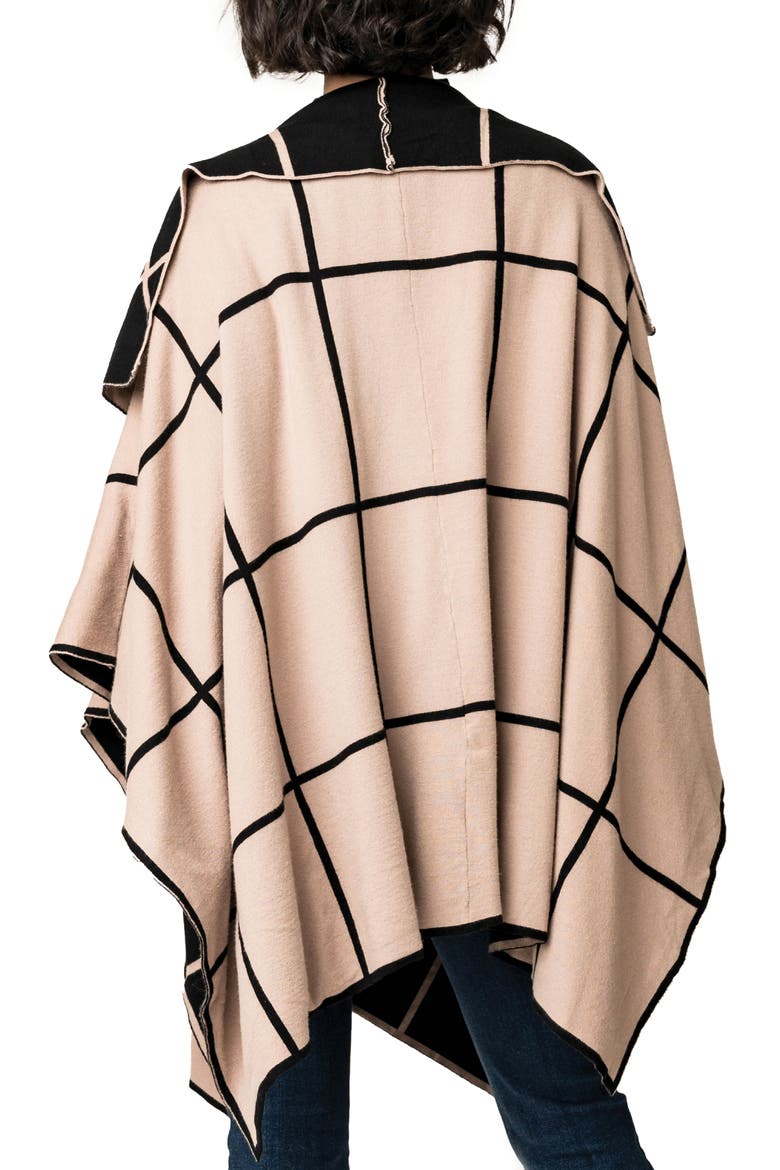 Double Knit Checkered Cape, Alternate, color, CHAI BLACK