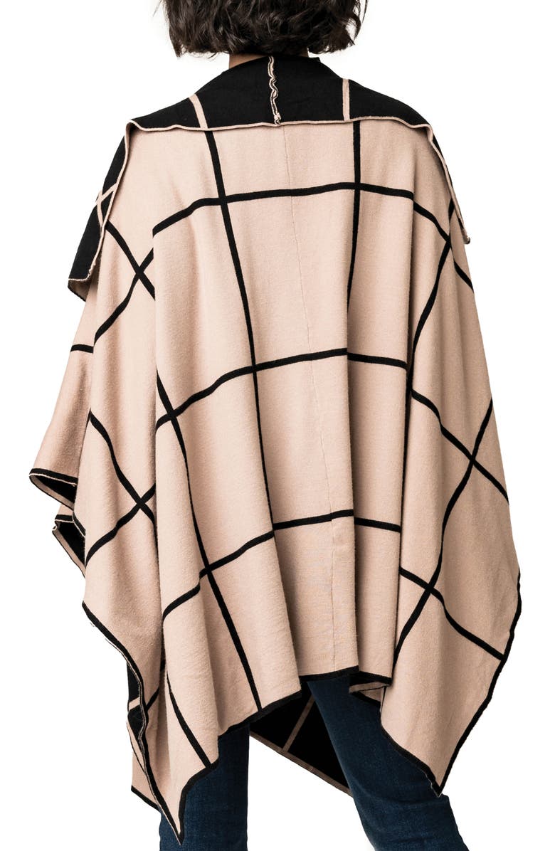 GIBSONLOOK Double Knit Checkered Cape, Alternate, color, Chai Black