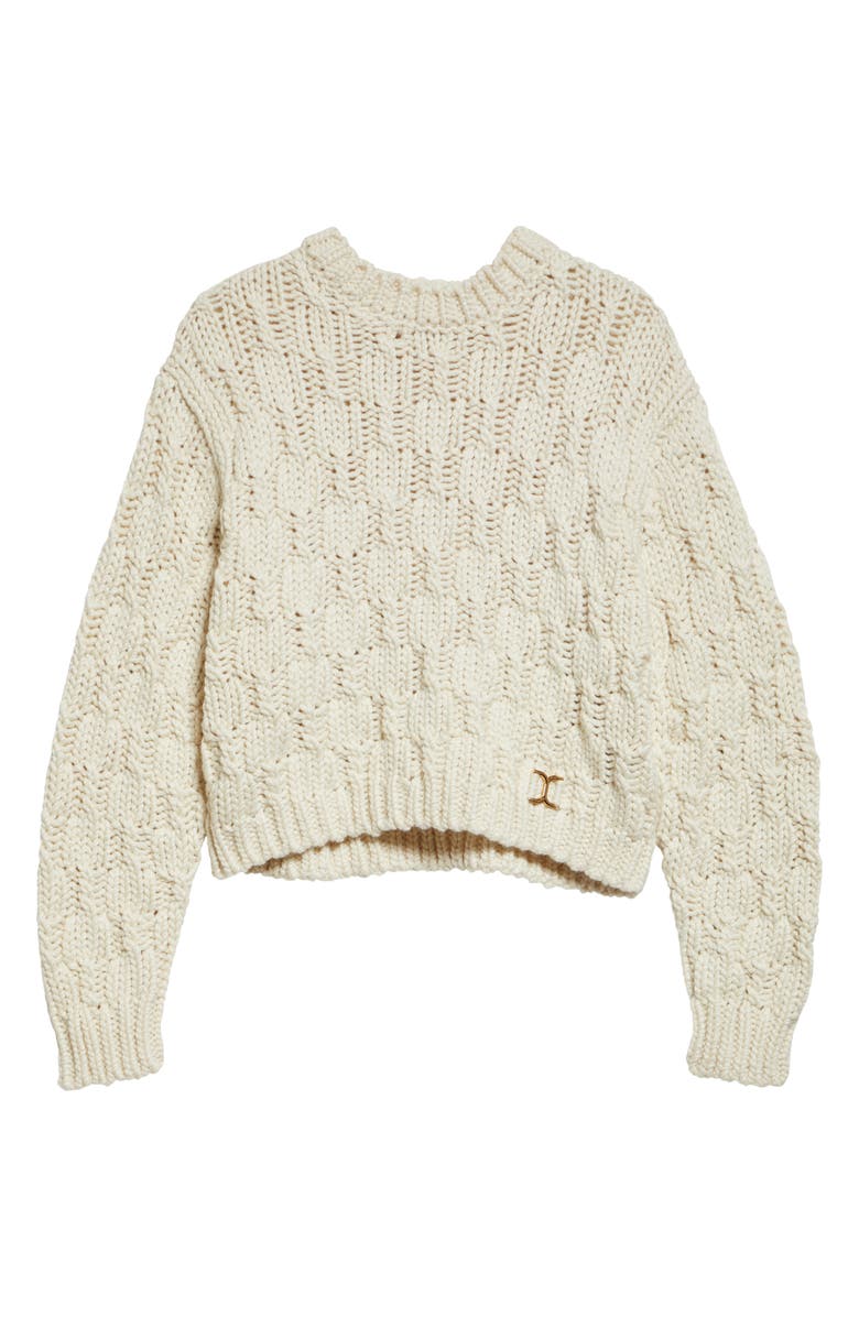 Chloé Wool, Silk & Cashmere Aran Sweater, Alternate, color, 