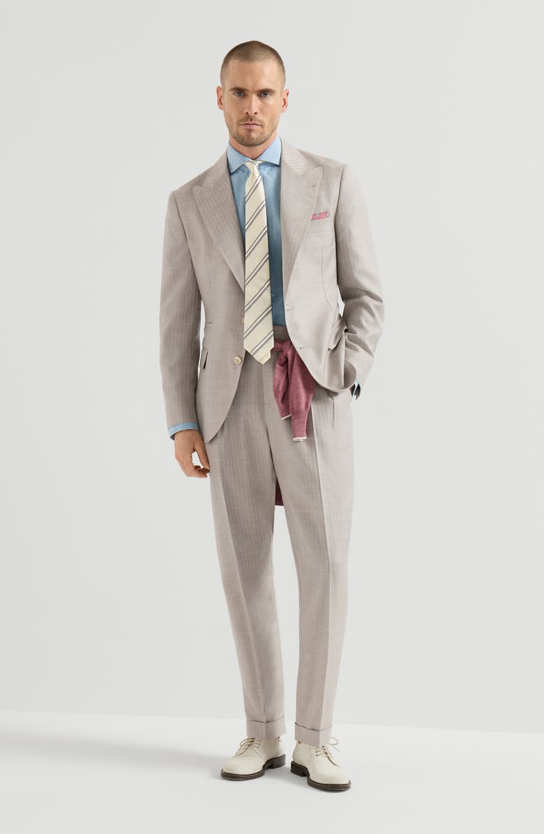 Brunello Cucinelli Trousers with double pleats and tabs, Alternate, color, Light Grey