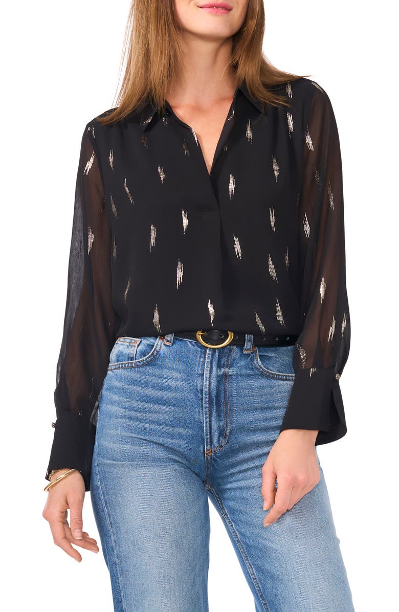 Vince Camuto Metallic Print Long Sleeve Top, Main, color,